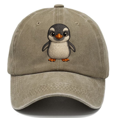 Baby Gentoo Penguin - orange beak, white cap, bright eyes, front-facing, energetic - Classic Cap - Warm Sand(Khaki)