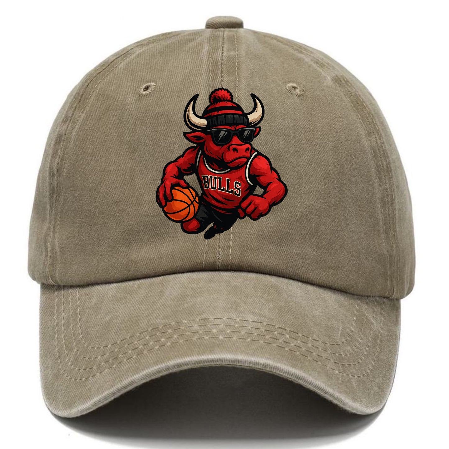 Chicago Bull wearing Bulls red and black beanie with horns design and wayfarer - Classic Cap - Warm Sand(Khaki)