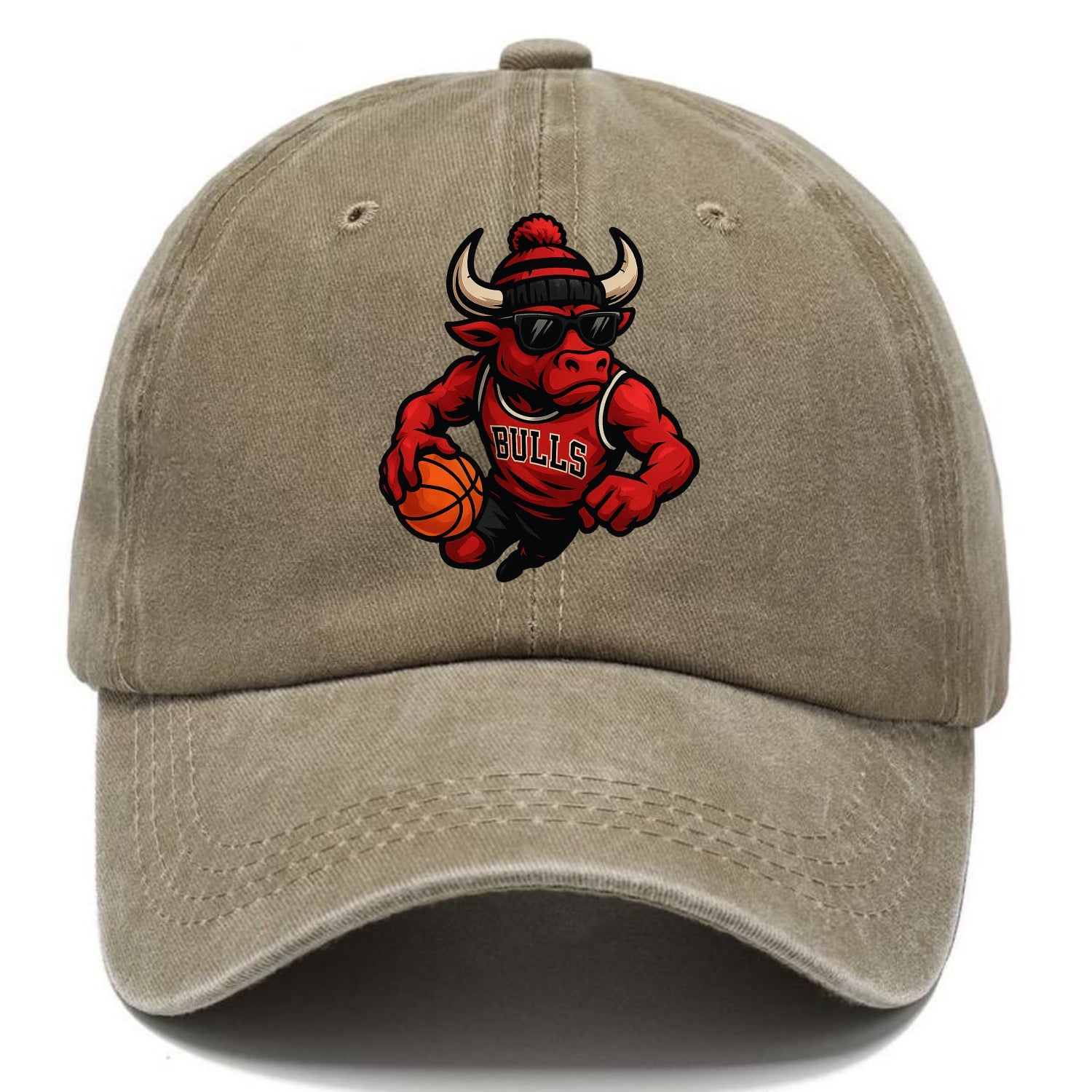 Chicago Bull wearing Bulls red and black beanie with horns design and wayfarer - Classic Cap - Warm Sand(Khaki)