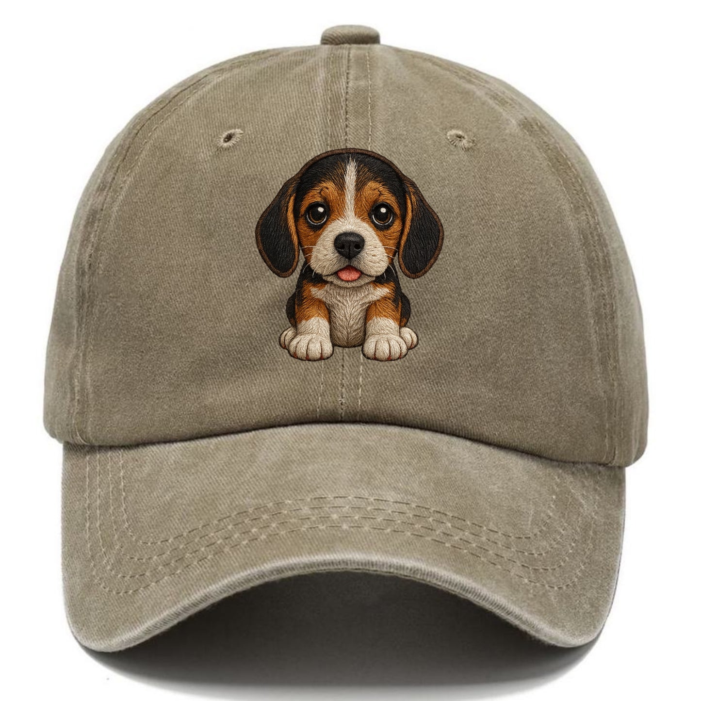Baby Beagle Puppy - tricolor coat, long droopy ears, big pleading eyes, front-facing, - Classic Cap - Warm Sand(Khaki)