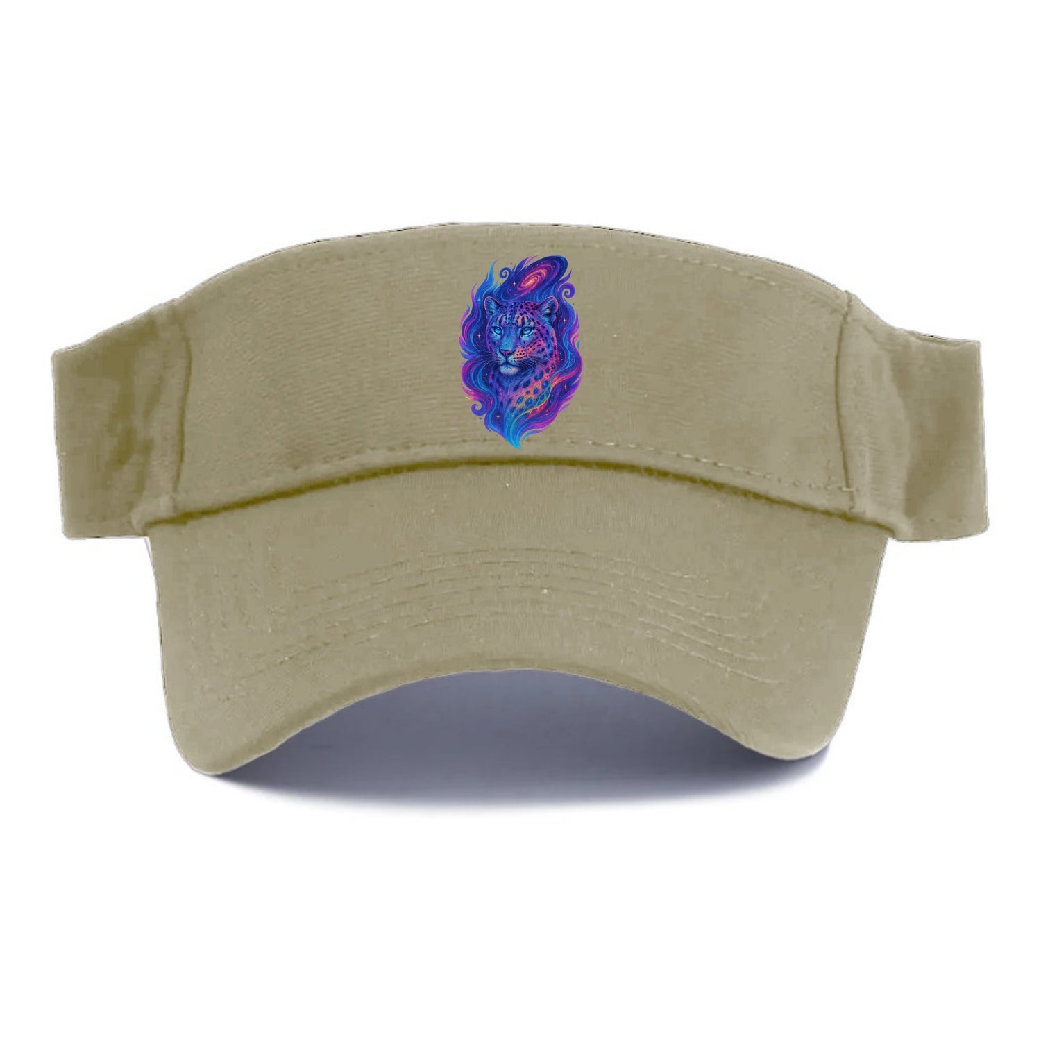 Majestic snow leopard with rainbow gradient spots, crystalline flowing patterns, iridescent - Visor - Warm Sand(Khaki)