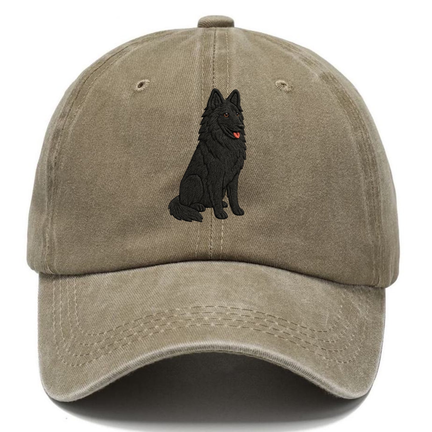 Belgian Sheepdog - Black long-haired embroidered pose - Classic Cap - Warm Sand(Khaki)