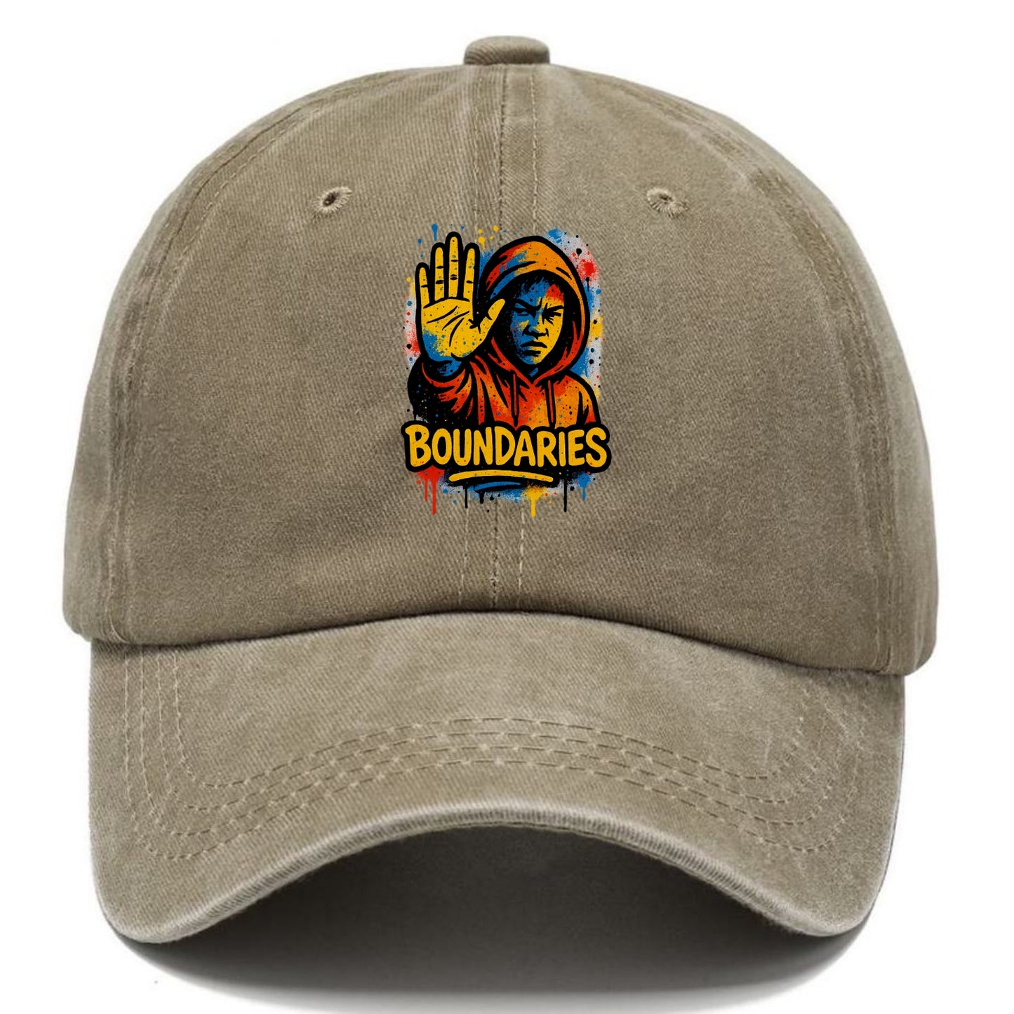 Person holding up hand in "stop" gesture - setting boundaries concept, self-protection - Classic Cap - Warm Sand(Khaki)