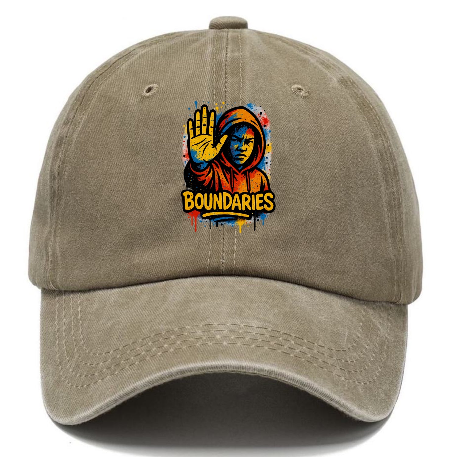 Person holding up hand in "stop" gesture - setting boundaries concept, self-protection - Classic Cap - Warm Sand(Khaki)