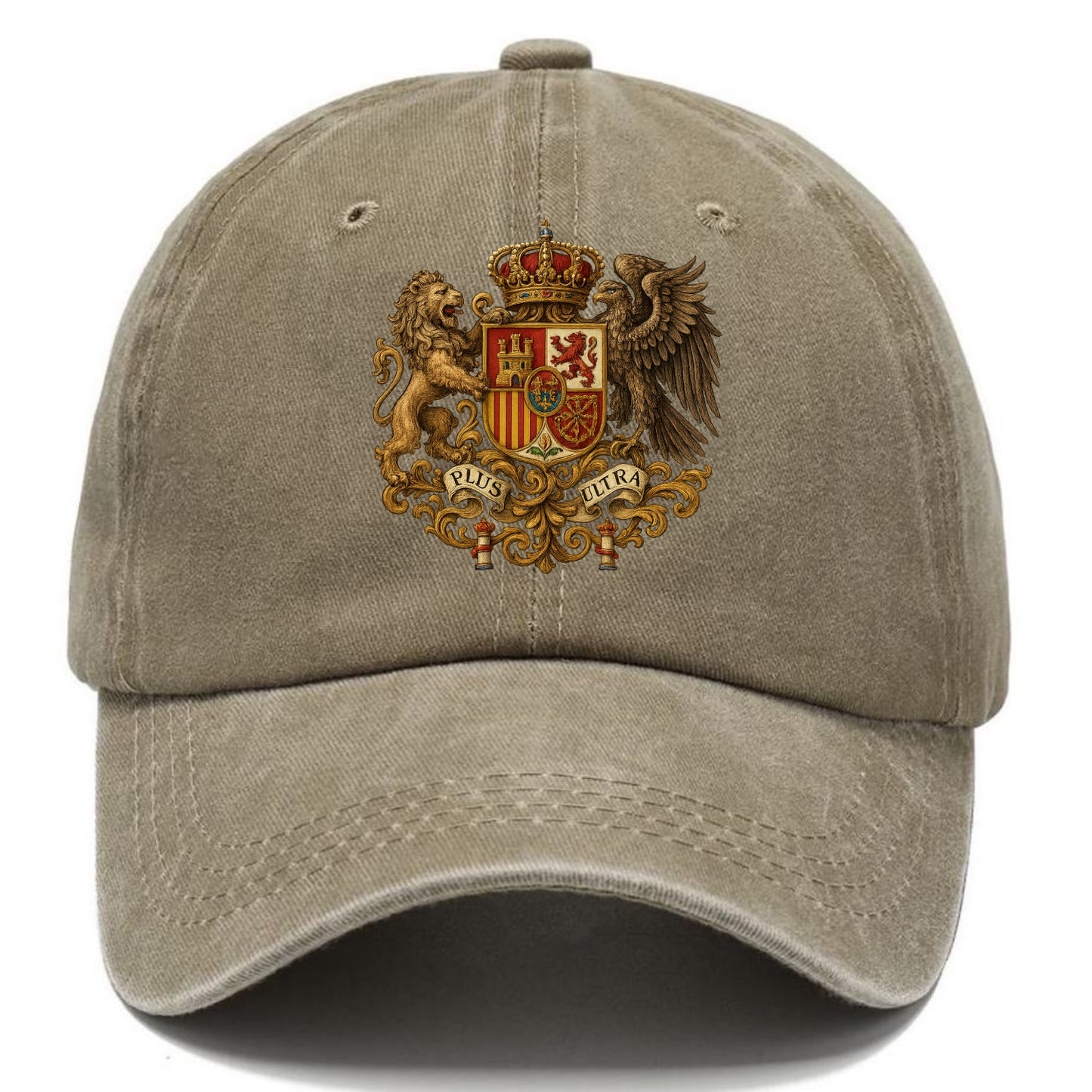Spain Royal Logo (traditional Corona Real Española, Plus Ultra Banner, Premium Emblem) Classic Cap - Warm Sand(Khaki)