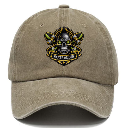 Embroidered patch design - SKATEBOARD SKULL - skull with skateboard in black and neon - Classic Cap - Warm Sand(Khaki)
