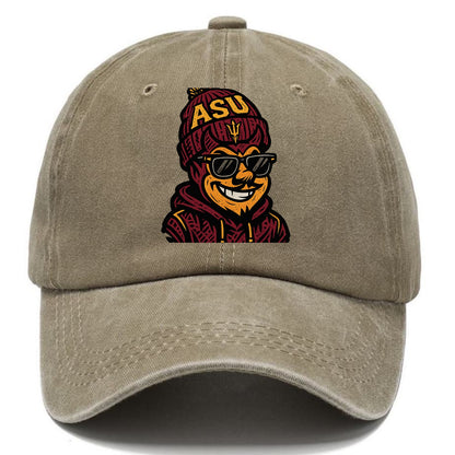 Tempe Sparky wearing Arizona State beanie with fork patch - Classic Cap - Warm Sand(Khaki)