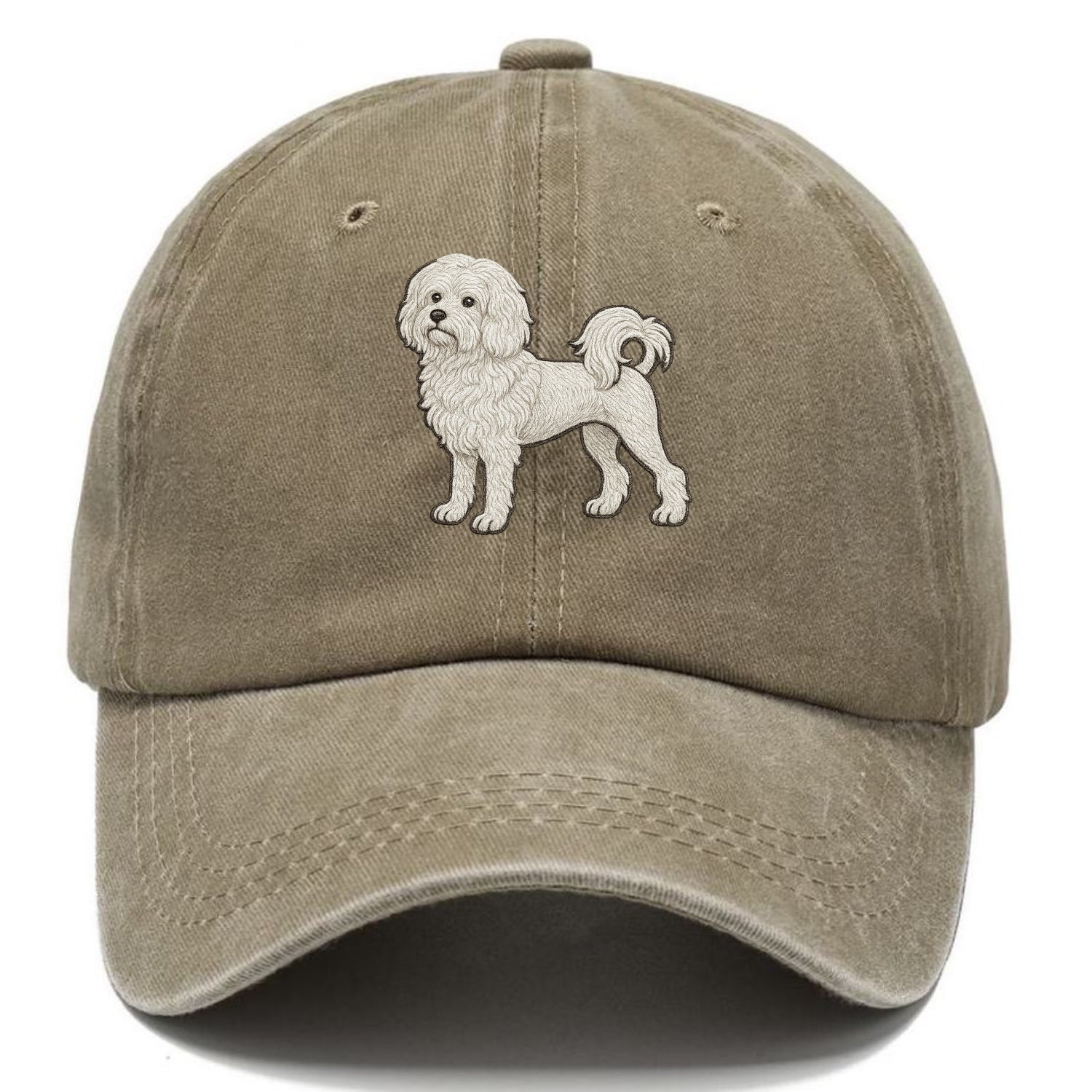 Löwchen - Little Lion Dog white embroidered pose - Classic Cap - Warm Sand(Khaki)