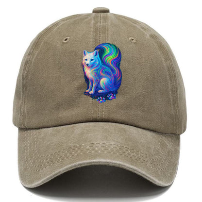 Graceful arctic fox with tail streaming aurora colors, white fur with prismatic - Classic Cap - Warm Sand(Khaki)