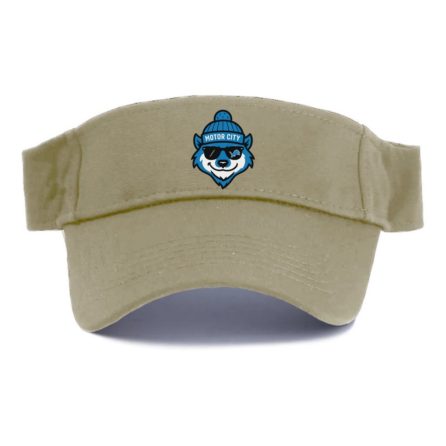 Motor City Wolverine wearing Lions beanie with gear patch and wayfarer sunglasses - Visor - Warm Sand(Khaki)