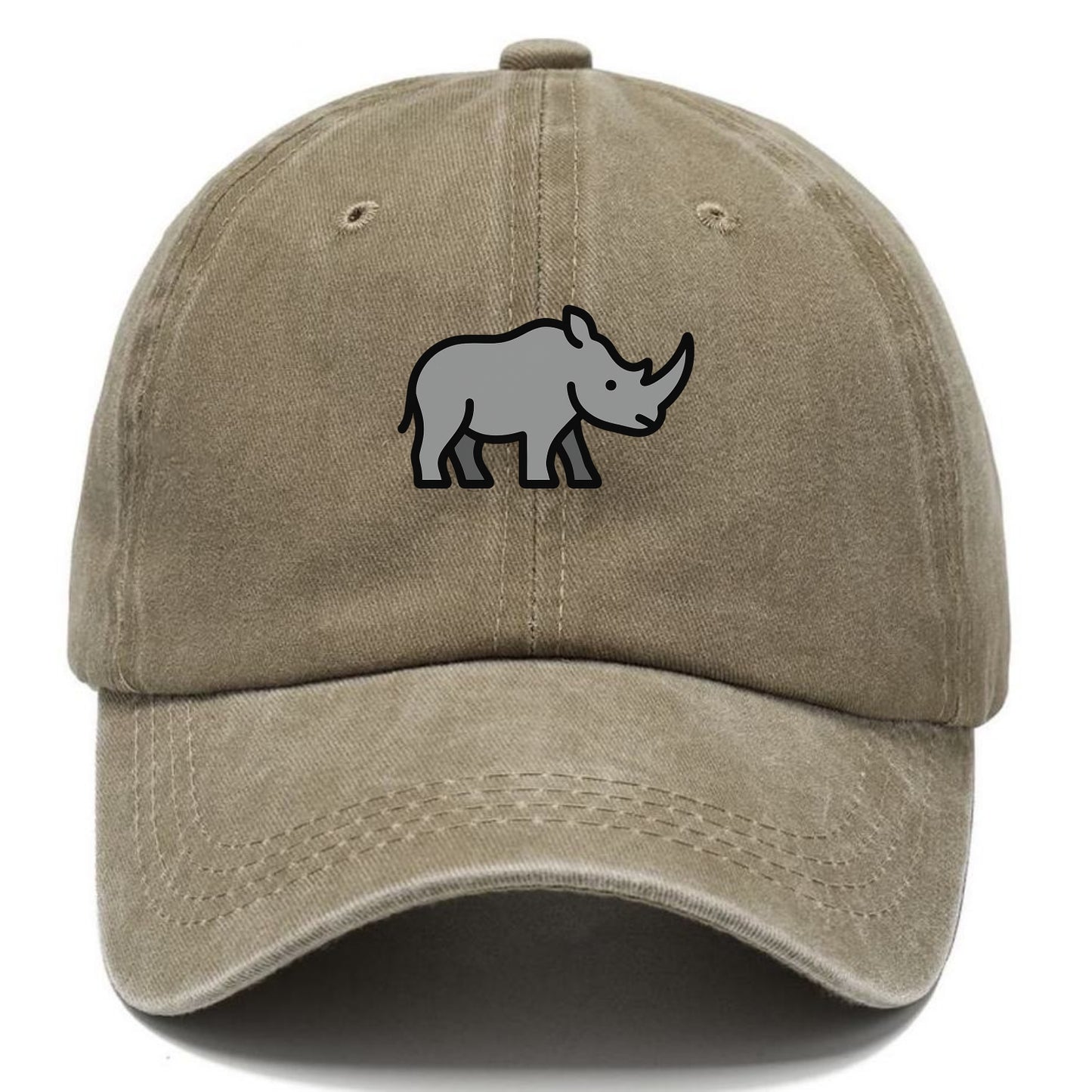 Rhinoceros - Gray with horn flat side profile - Classic Cap - Warm Sand(Khaki)