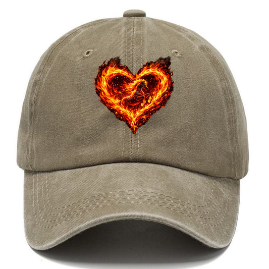 HEART OF FIRE | Flaming heart with horse silhouette inside | Passion embodied | Love - Classic Cap - Warm Sand(Khaki)