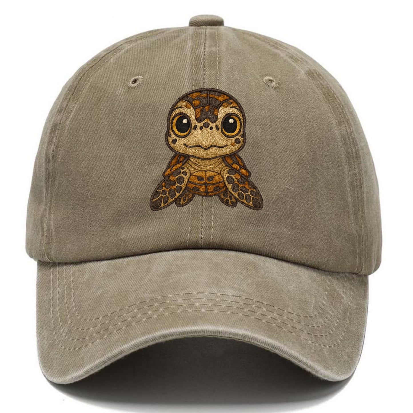 Baby Hawksbill Turtle - amber and brown shell pattern, curious golden eyes, - Classic Cap - Warm Sand(Khaki)