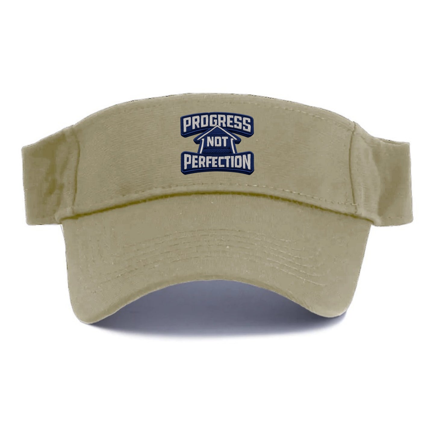 PROGRESS NOT PERFECTION - arrow with text in blue , growth mindset - Visor - Warm Sand(Khaki)