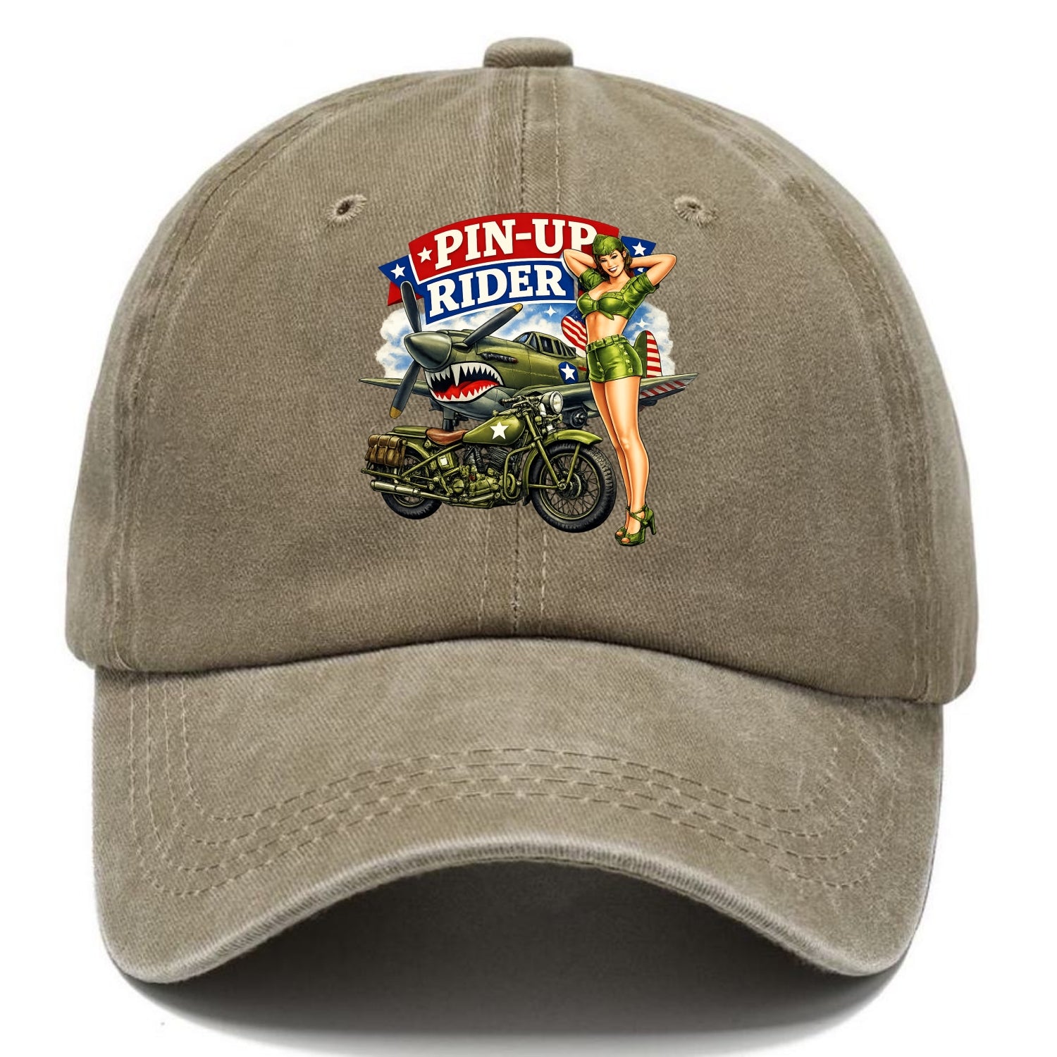 Wwii Pin Up Rider - Classic Cap - Warm Sand(Khaki)