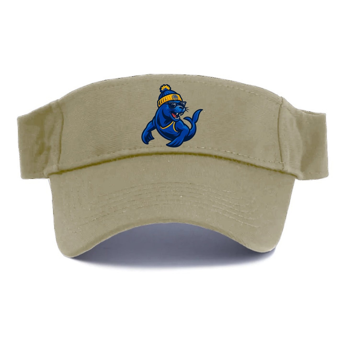 Bay Area Sea Lion wearing Warriors blue and gold beanie with Golden Gate and wayfarer - Visor - Warm Sand(Khaki)