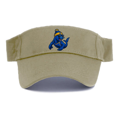 Bay Area Sea Lion wearing Warriors blue and gold beanie with Golden Gate and wayfarer - Visor - Warm Sand(Khaki)
