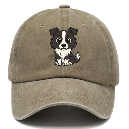 Border Collie - Intense stare sitting pose - Classic Cap - Warm Sand(Khaki)