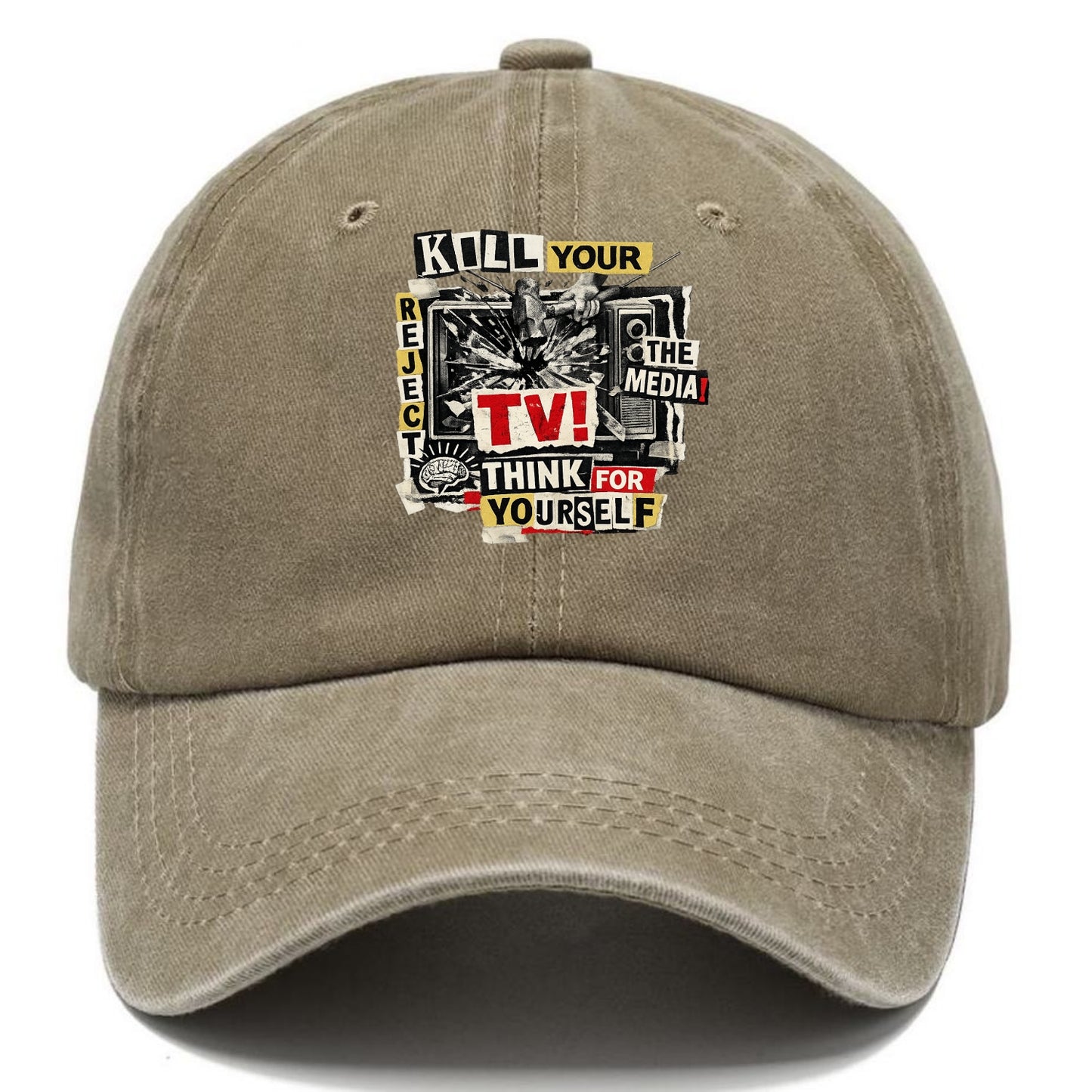 KILL YOUR TV | Smashed television | Reject media | Think for yourself | Analog - Classic Cap - Warm Sand(Khaki)