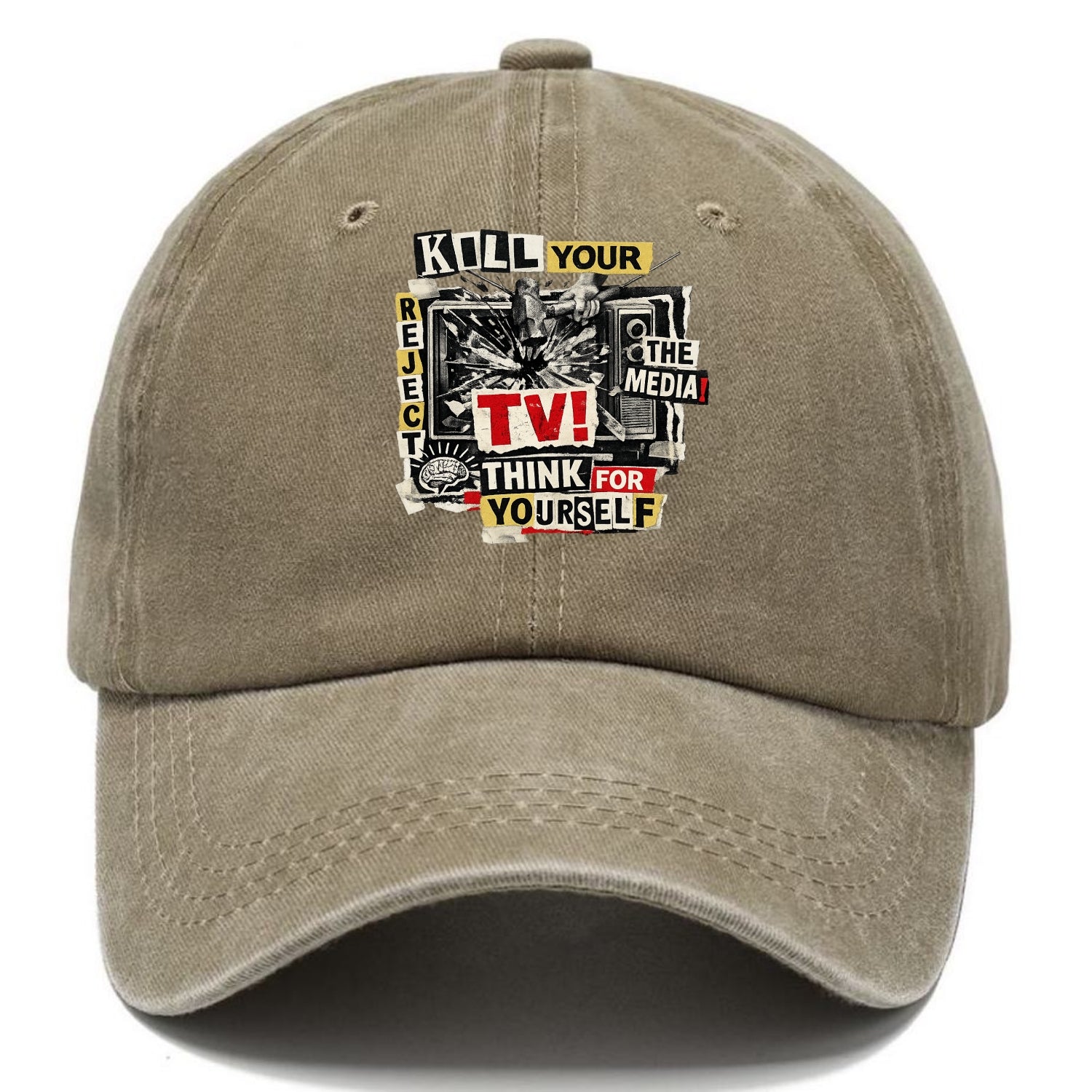KILL YOUR TV | Smashed television | Reject media | Think for yourself | Analog - Classic Cap - Warm Sand(Khaki)