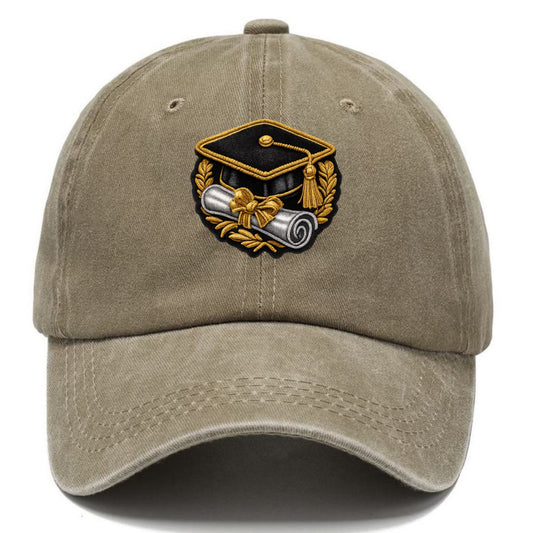 GRADUATION CAP - mortarboard with diploma in black and gold , achievement - Classic Cap - Warm Sand(Khaki)