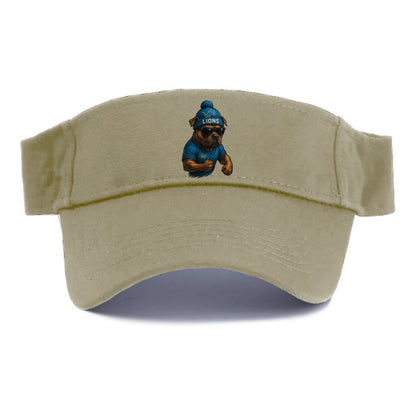 Detroit Pitbull wearing Lions beanie with auto patch and wayfarer sunglasses - Visor - Warm Sand(Khaki)