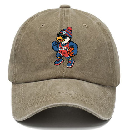 Philadelphia Eagle wearing 76ers red white and blue beanie with bell patch and - Classic Cap - Warm Sand(Khaki)