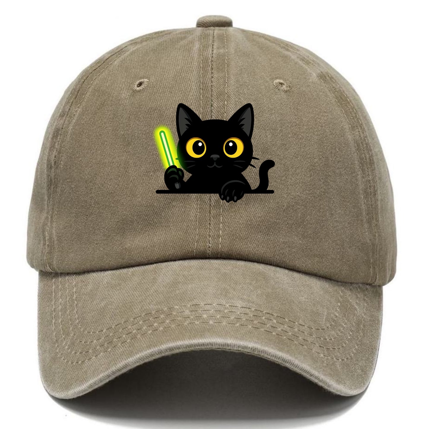 Midnight the black cat fist bumping the viewer with right paw extended. - Classic Cap - Warm Sand(Khaki)