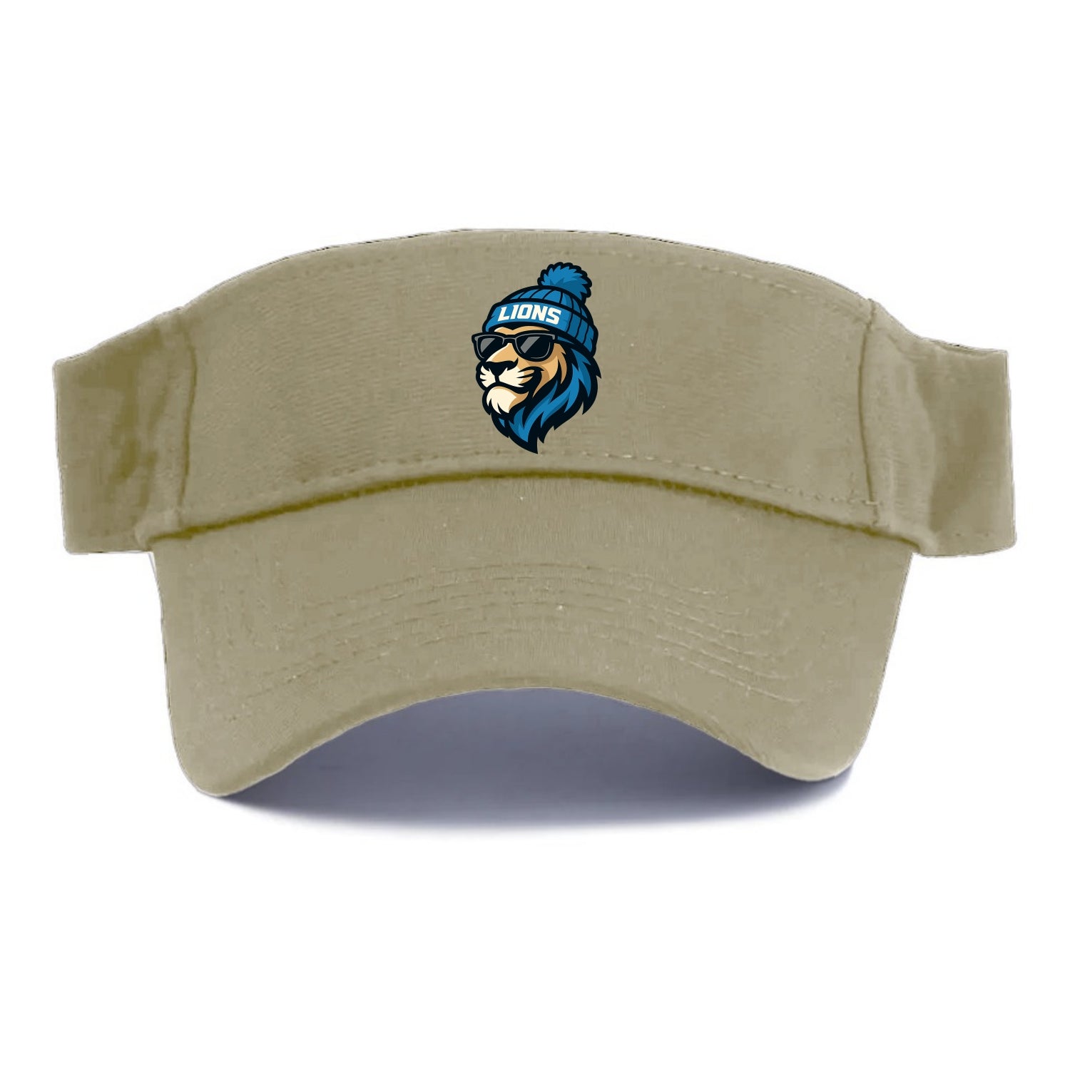 Detroit Lion wearing Lions Honolulu blue and silver beanie with pom pom and wayfarer - Visor - Warm Sand(Khaki)