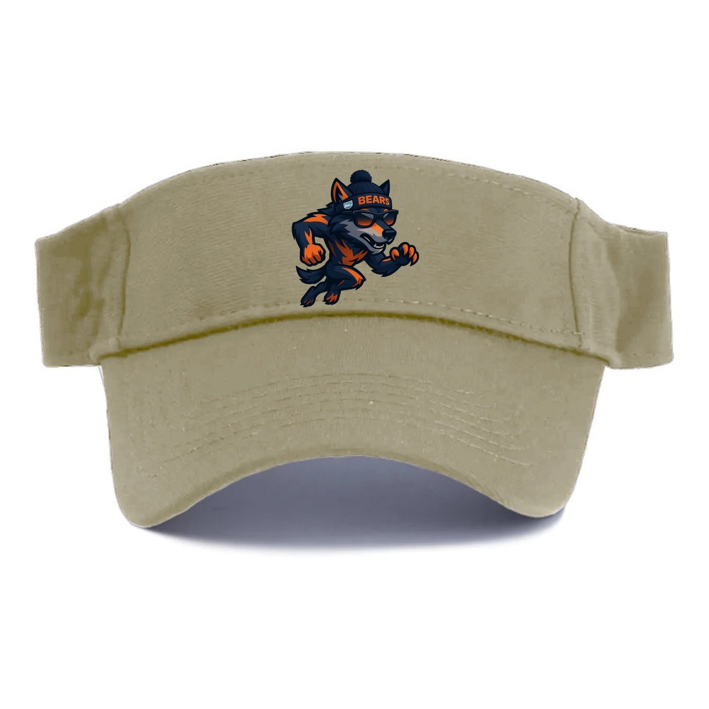 Chicago Wolf wearing Bears beanie with Lake Michigan patch and wayfarer sunglasses - Visor - Warm Sand(Khaki)