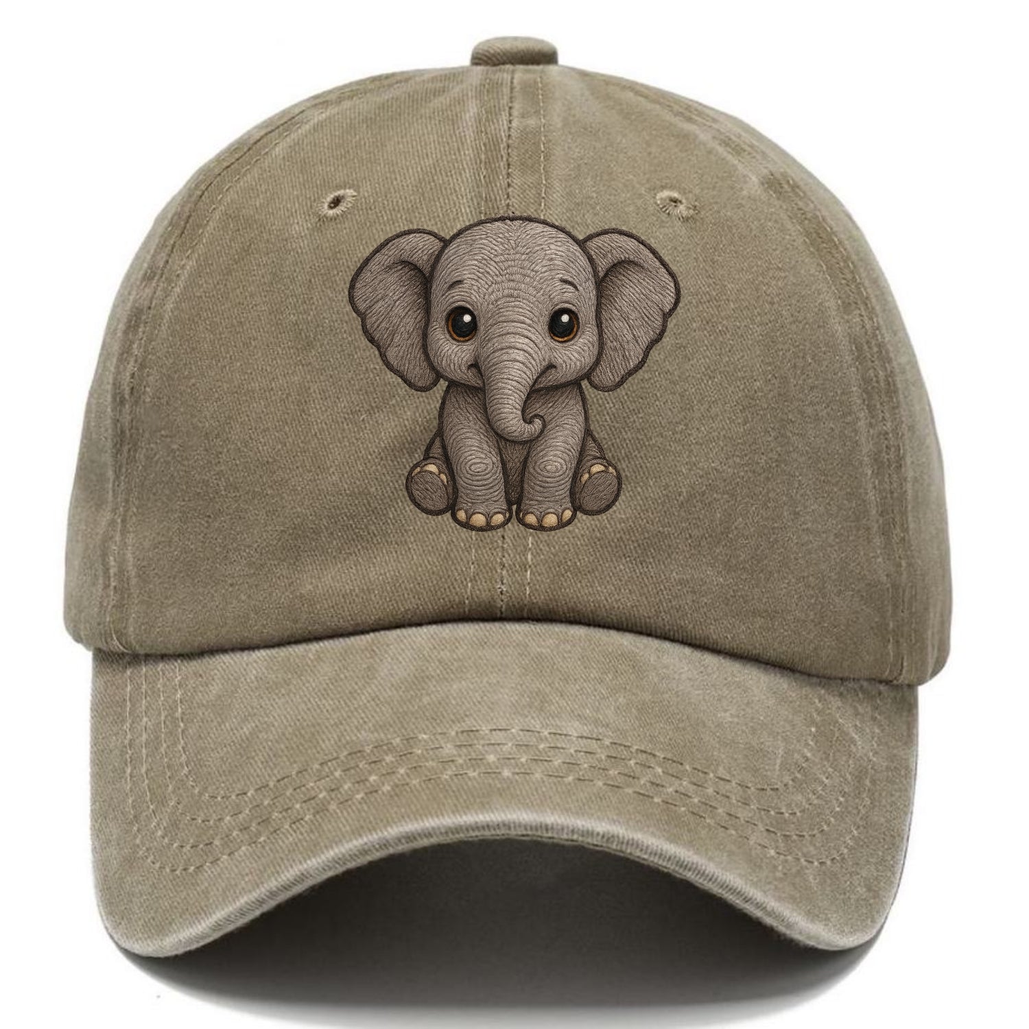 Baby Elephant - gray wrinkly, tiny trunk, large floppy ears, kind dark eyes, - Classic Cap - Warm Sand(Khaki)