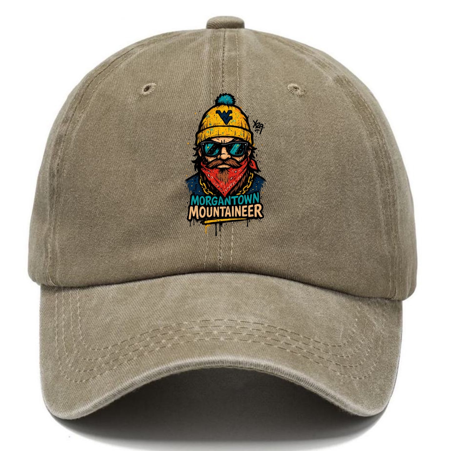 Morgantown Mountaineer wearing West Virginia beanie with WV patch - Classic Cap - Warm Sand(Khaki)