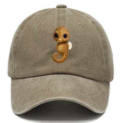 Baby Seahorse - curled tail, snout, large eyes, front-facing, delicate and cute - Classic Cap - Warm Sand(Khaki)