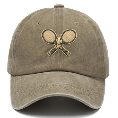 Embroidered patch design - TENNIS RACKET CROSSED - tennis rackets with ball in white - Classic Cap - Warm Sand(Khaki)