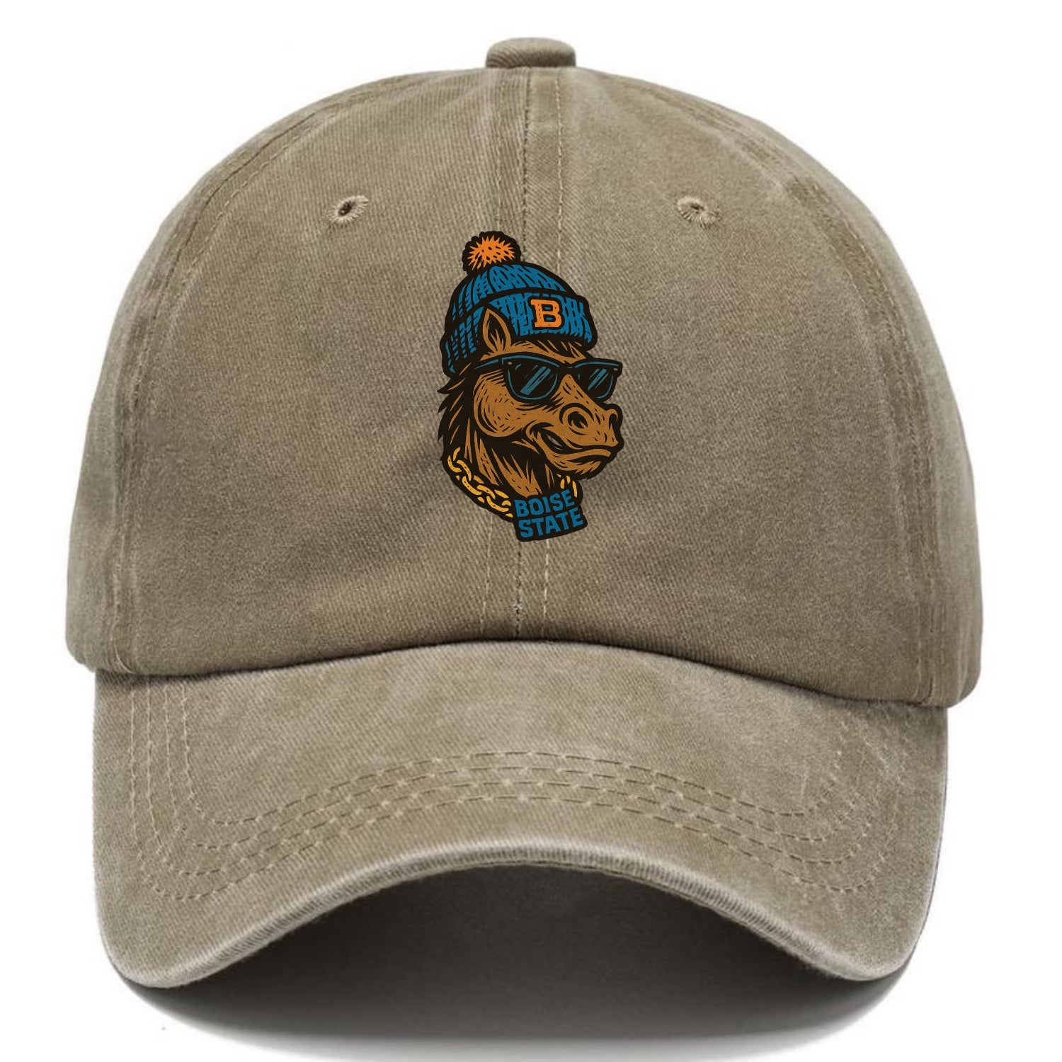Boise Bronco wearing Boise State beanie with B patch - Classic Cap - Warm Sand(Khaki)