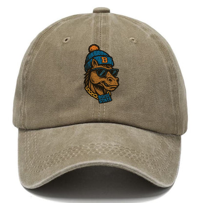 Boise Bronco wearing Boise State beanie with B patch - Classic Cap - Warm Sand(Khaki)