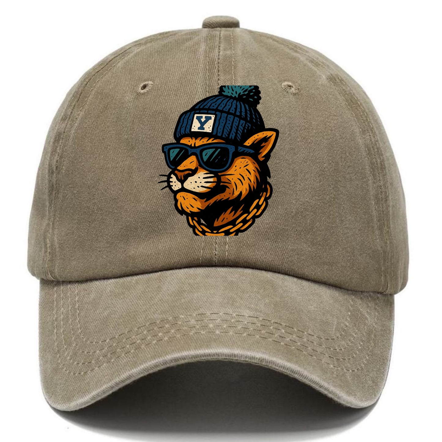 Provo Cougar wearing BYU beanie with Y patch - Classic Cap - Warm Sand(Khaki)
