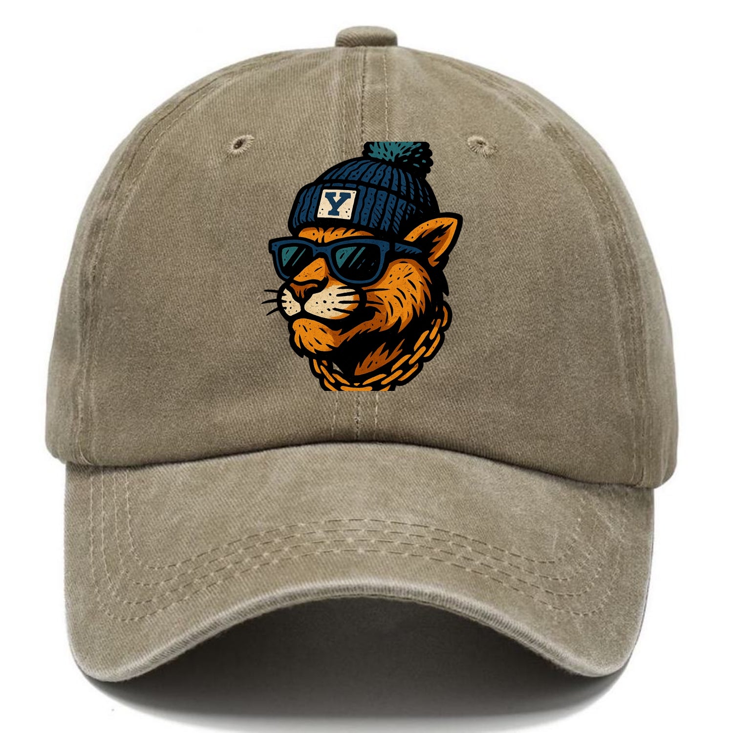 Provo Cougar wearing BYU beanie with Y patch - Classic Cap - Warm Sand(Khaki)