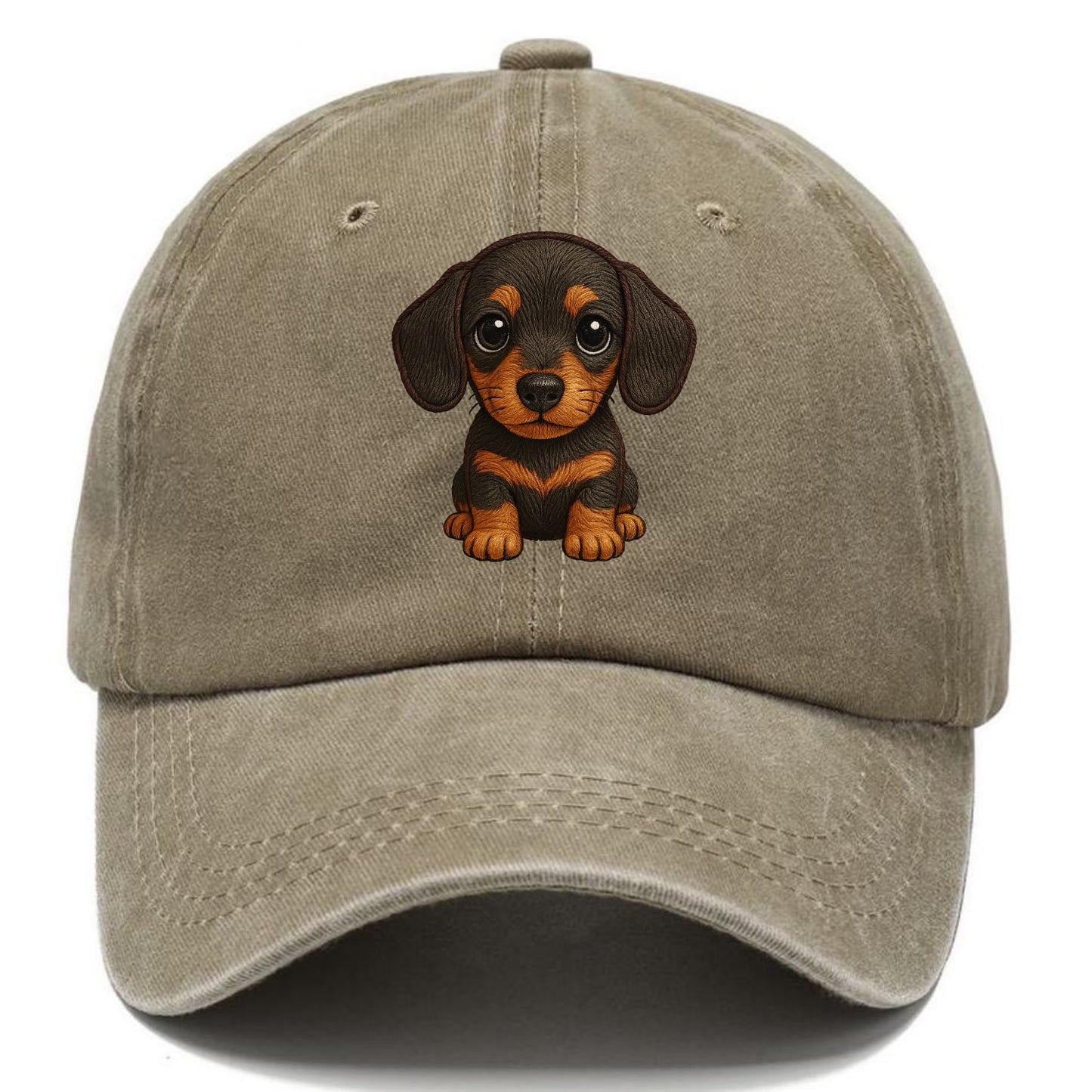 Baby Dachshund Puppy - long body, short legs, floppy ears, curious eyes, - Classic Cap - Warm Sand(Khaki)