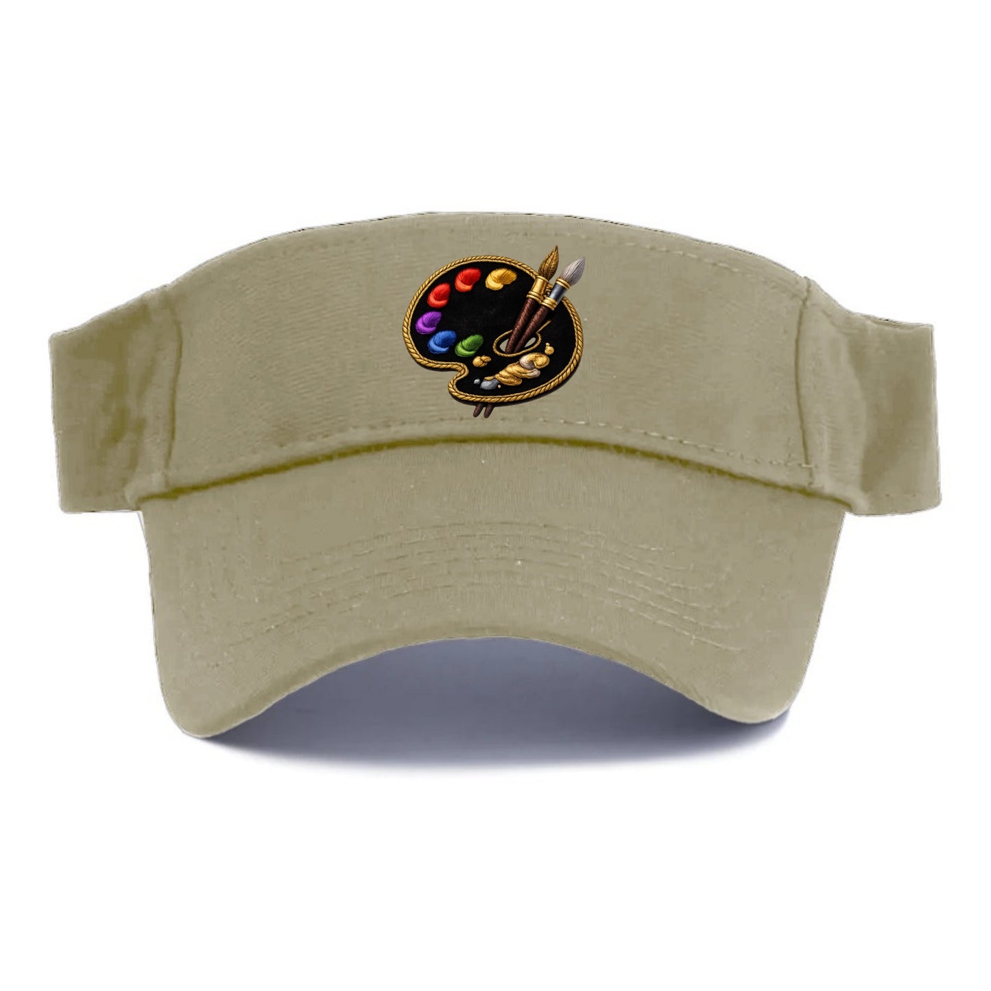 Embroidered patch design - PAINT PALETTE - artist palette with brushes in rainbow and brown - Visor - Warm Sand(Khaki)
