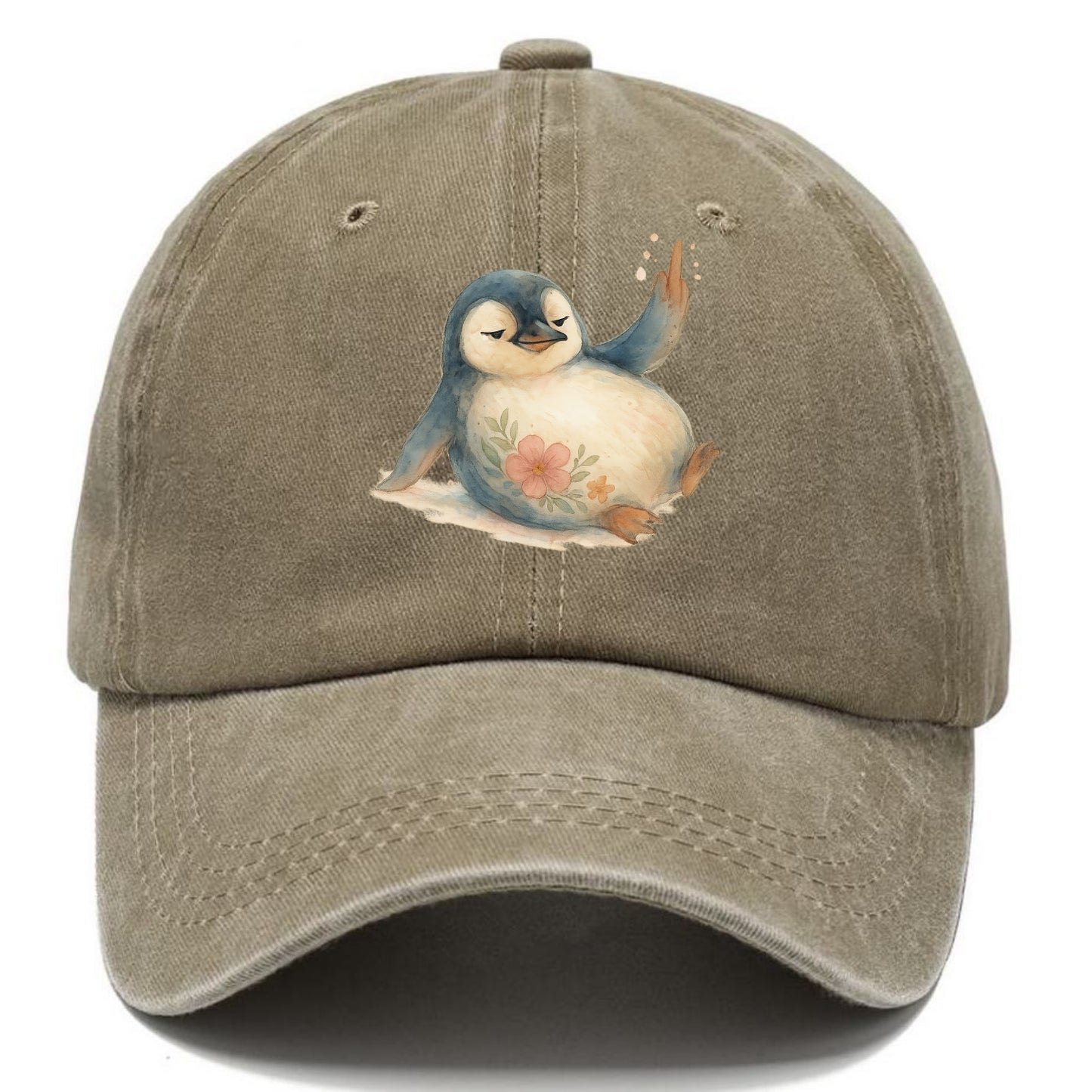 chubby penguin sliding on belly, one flipper up giving attitude - Classic Cap - Warm Sand(Khaki)