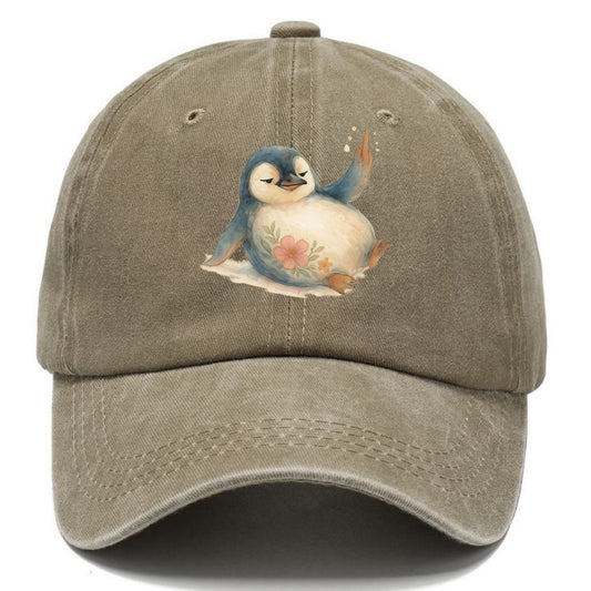 chubby penguin sliding on belly, one flipper up giving attitude - Classic Cap - Warm Sand(Khaki)