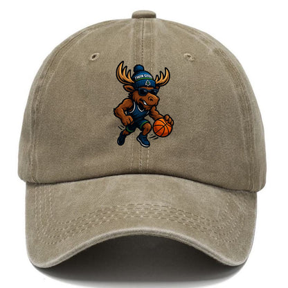 Twin Cities Moose wearing Timberwolves beanie with pine tree patch and wayfarer - Classic Cap - Warm Sand(Khaki)