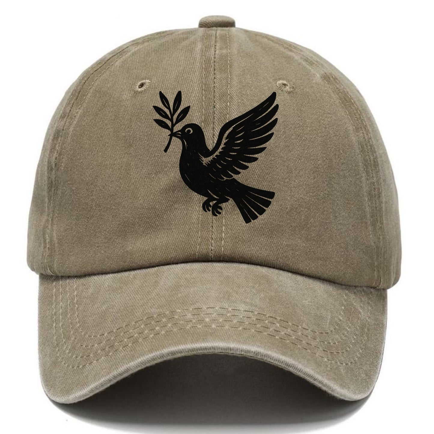 Dove carrying olive branch - peace movement ink painting - Classic Cap - Warm Sand(Khaki)