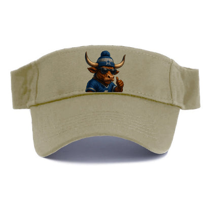 Texas Longhorn wearing Cowboys silver and blue beanie with star and wayfarer sunglasses - Visor - Warm Sand(Khaki)