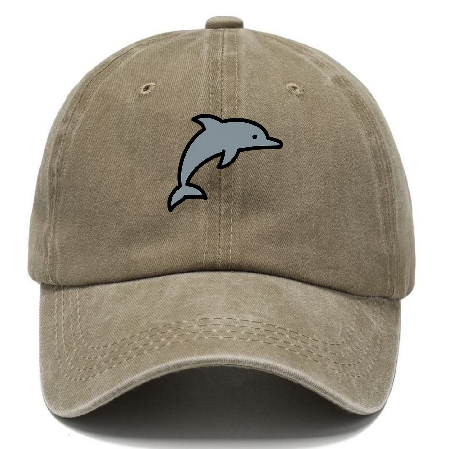 Bottlenose Dolphin - Gray jumping pose flat side profile - Classic Cap - Warm Sand(Khaki)