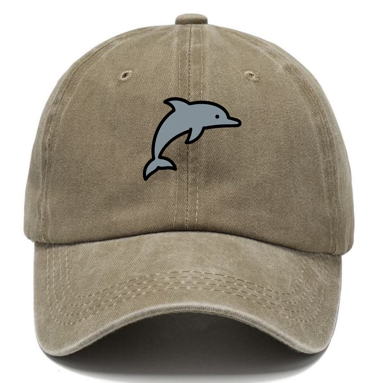 Bottlenose Dolphin - Gray jumping pose flat side profile - Classic Cap - Warm Sand(Khaki)