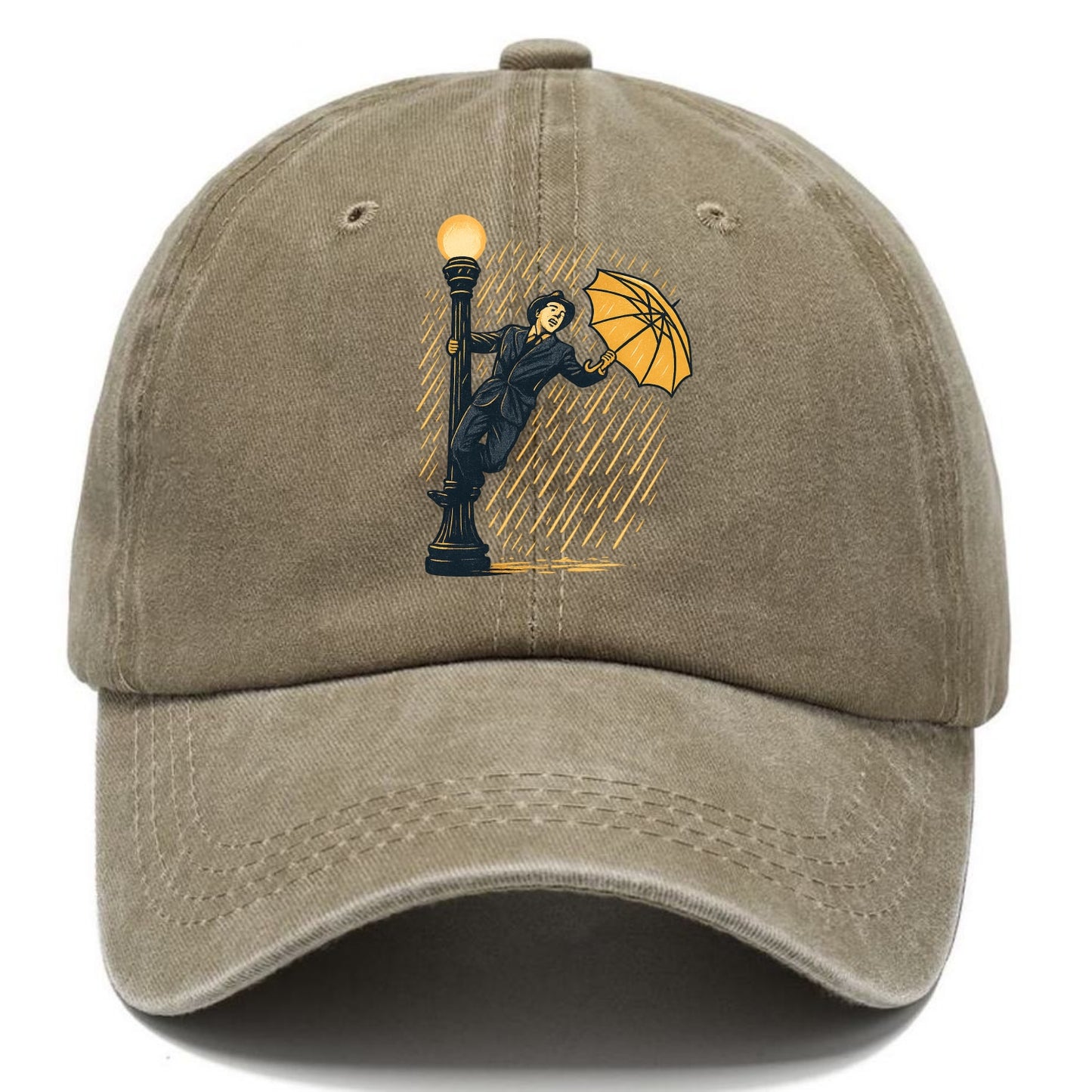 joyful dancing on lamppost in heavy rain with big smile - Classic Cap - Warm Sand(Khaki)
