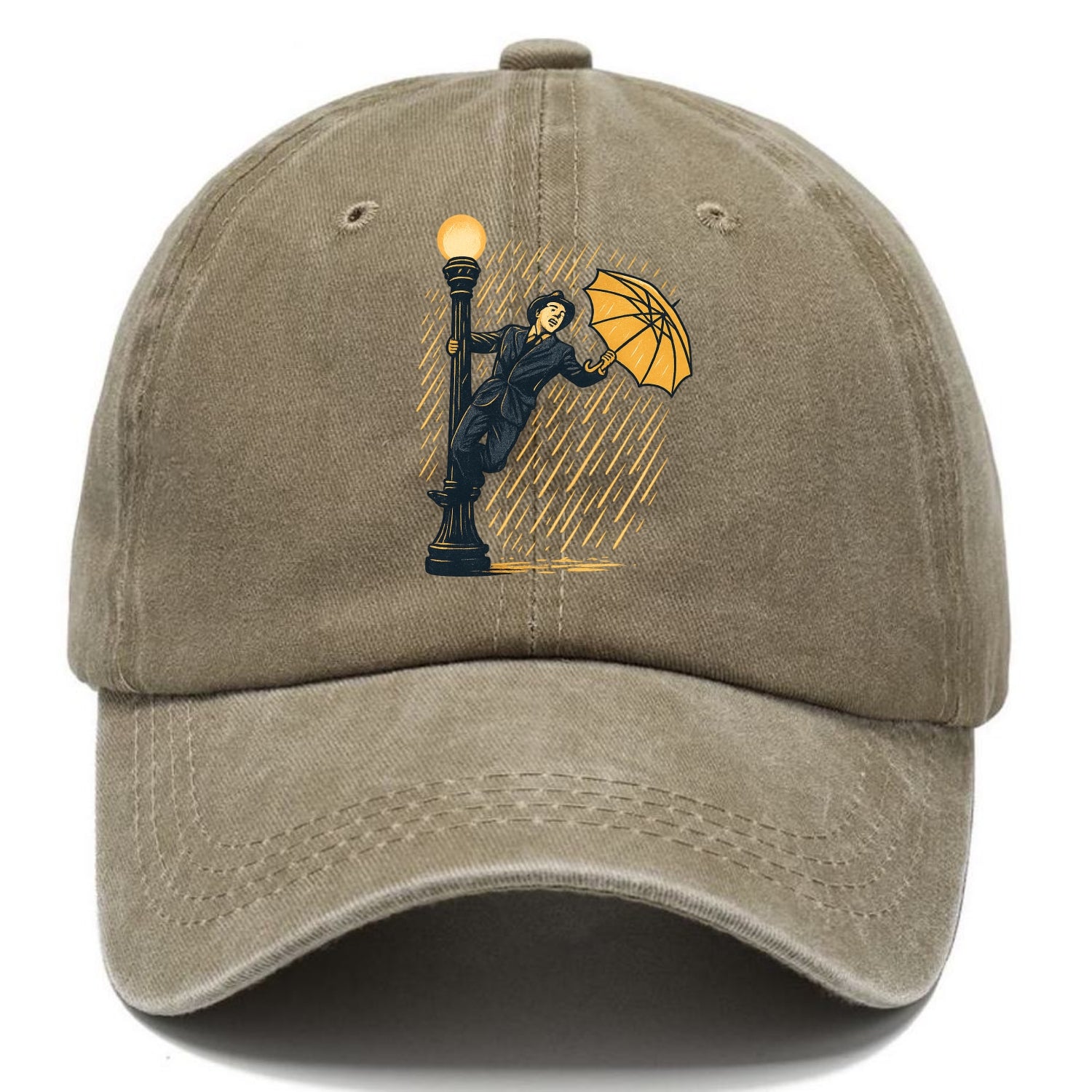 joyful dancing on lamppost in heavy rain with big smile - Classic Cap - Warm Sand(Khaki)