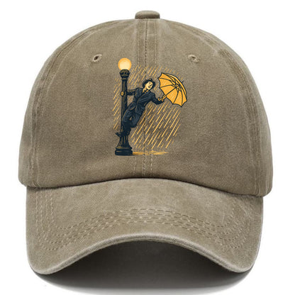 joyful dancing on lamppost in heavy rain with big smile - Classic Cap - Warm Sand(Khaki)